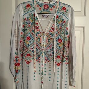 Johnny Was Multicolor Embroidered Blouse
